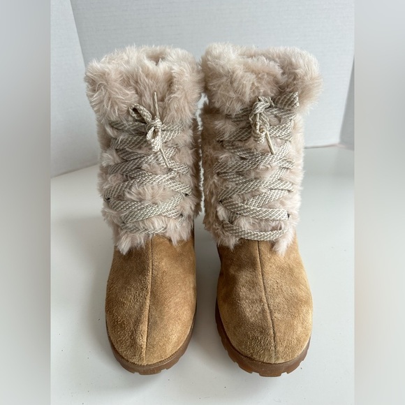 Vintage 70s 80s Hush Puppies Lined Fur Lace Up Suede Boots Size 7.5 - Picture 3 of 8